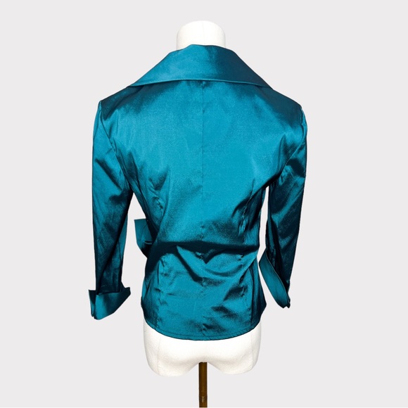 JS Collections Teal Satin Wrap Embellished Blouse (Sz S) - Picture 5 of 6